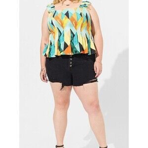 Torrid Peplum Crinkle Gauze Smocked Tank Top Multi Geo Plus Size 3X …